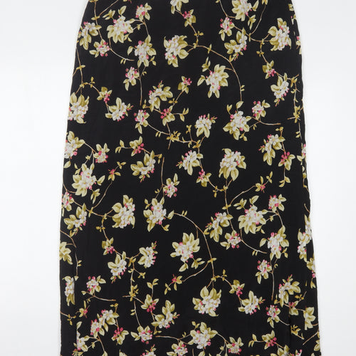 Country Casuals Women's Black Floral Silk Midi Skirt 16