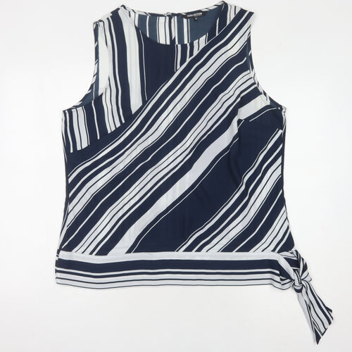 Debenhams Women's Blue Striped Sleeveless Blouse Size 18