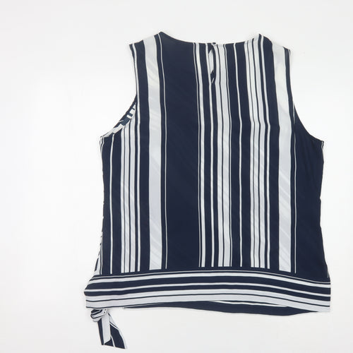 Debenhams Women's Blue Striped Sleeveless Blouse Size 18