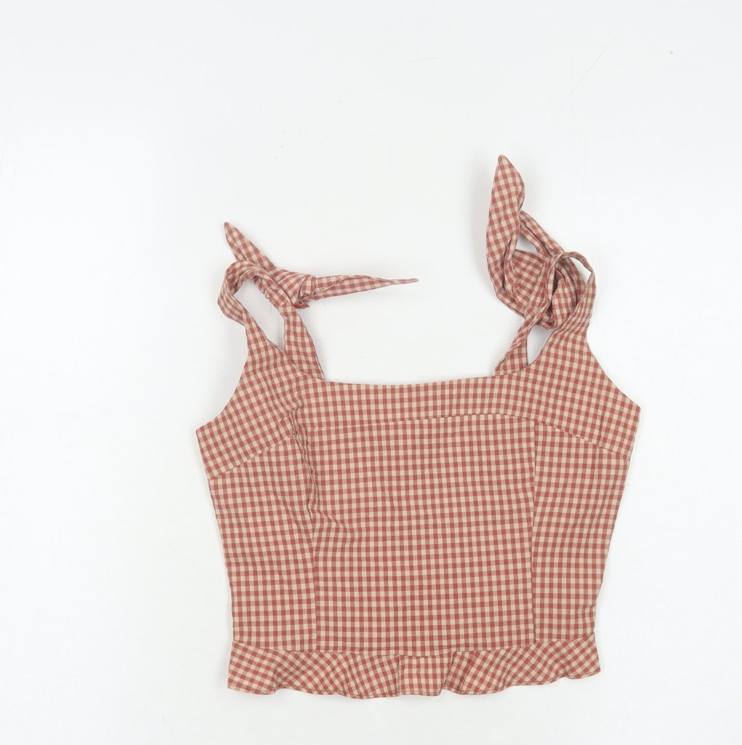 Zara Women's Red Check Cropped Tank Top - XS