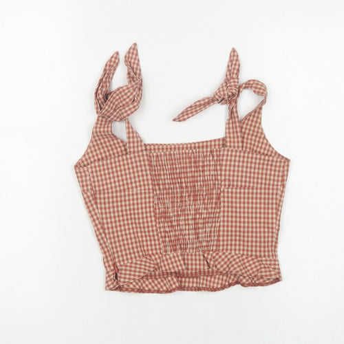 Zara Women's Red Check Cropped Tank Top - XS