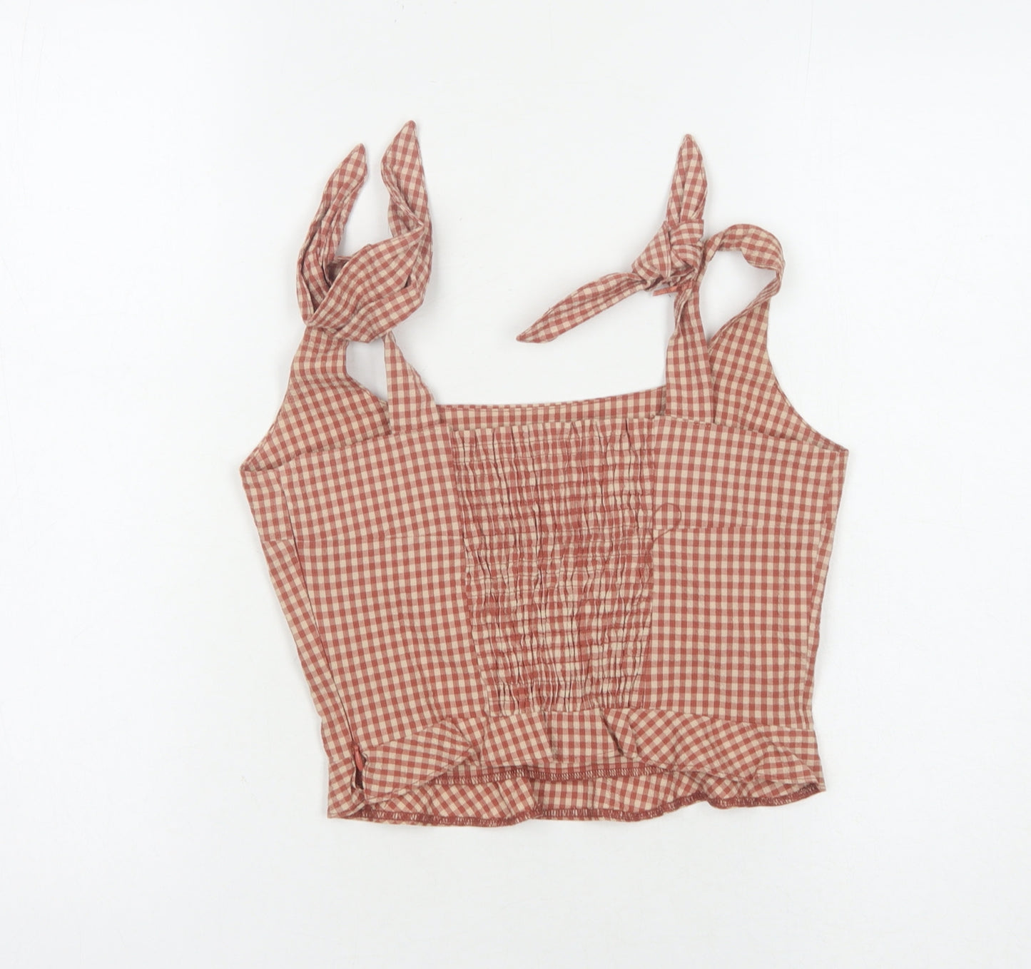 Zara Women's Red Check Cropped Tank Top - XS