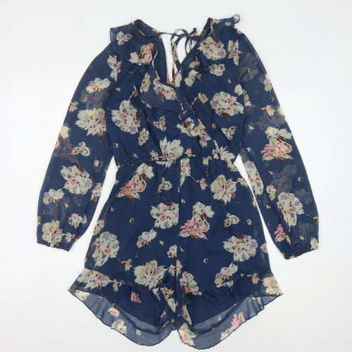 New Look Women's Blue Floral Playsuit Size 8