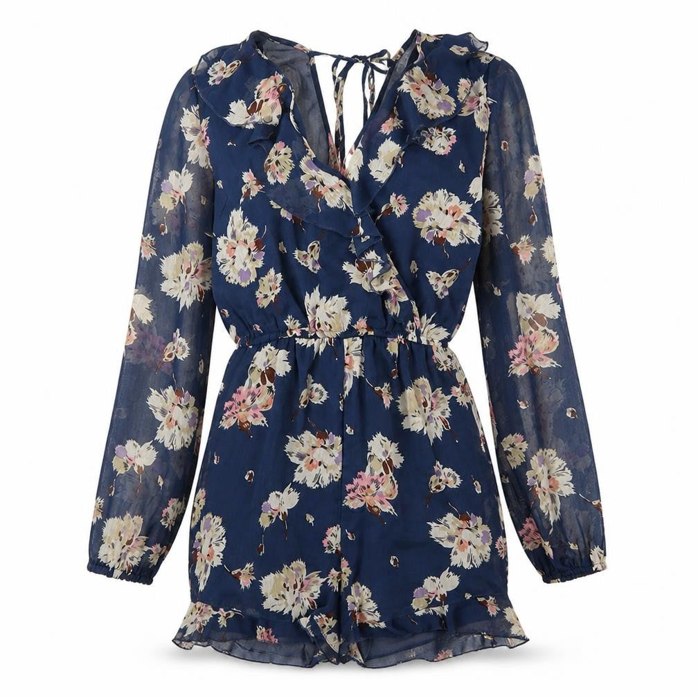 Front view of New Look Women's Blue Floral Playsuit, size 8