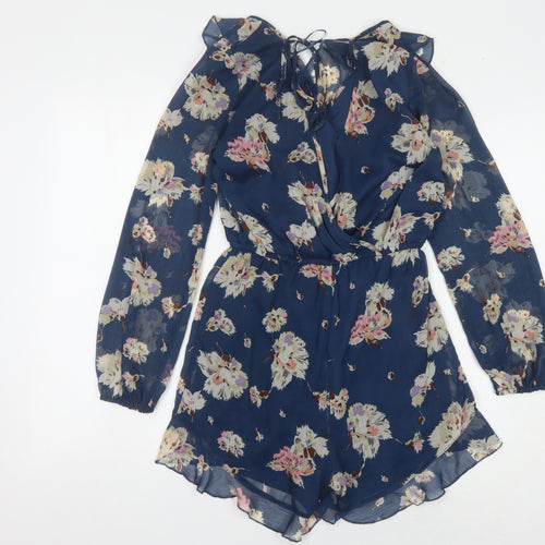 New Look Women's Blue Floral Playsuit Size 8