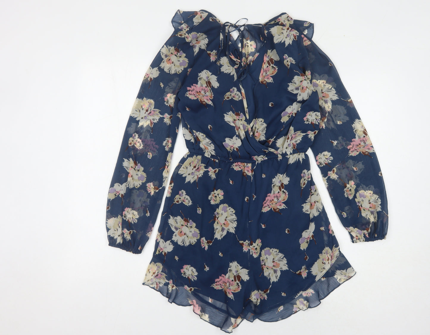 New Look Women's Blue Floral Playsuit Size 8