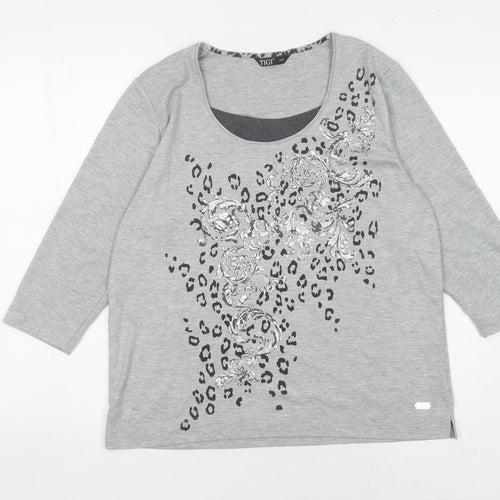 TIGI Women's Grey Animal Print T-Shirt Size 14