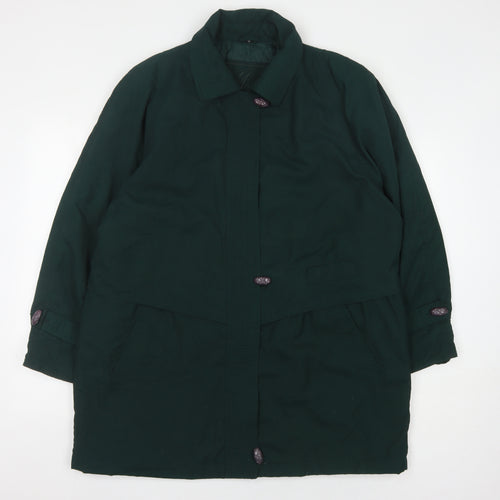 NUAGE Women's Green Long Coat, Size 16, Button Accent