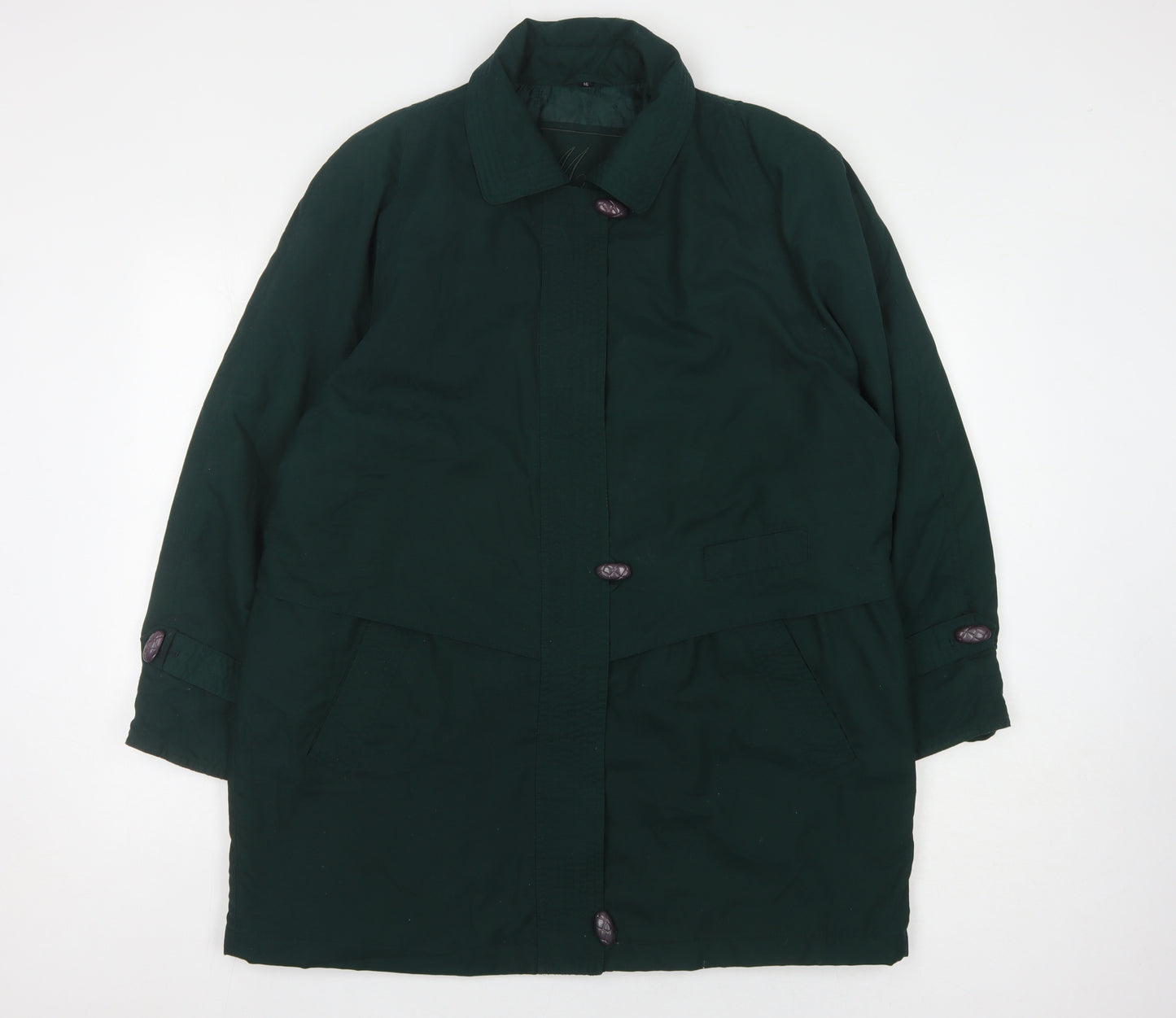 NUAGE Women's Green Long Coat, Size 16, Button Accent