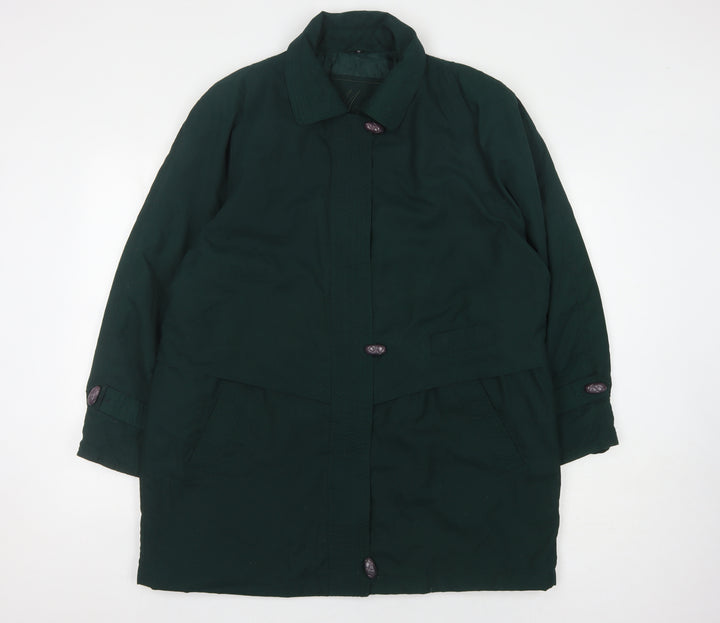 NUAGE Women's Green Long Coat, Size 16, Button Accent