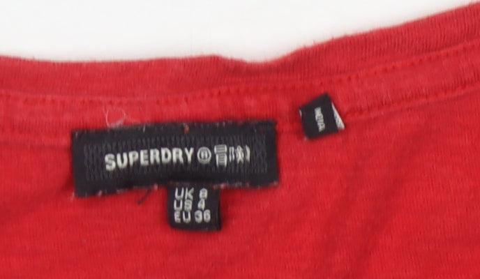 Superdry Women's Red Basic V-Neck T-Shirt - Size 2