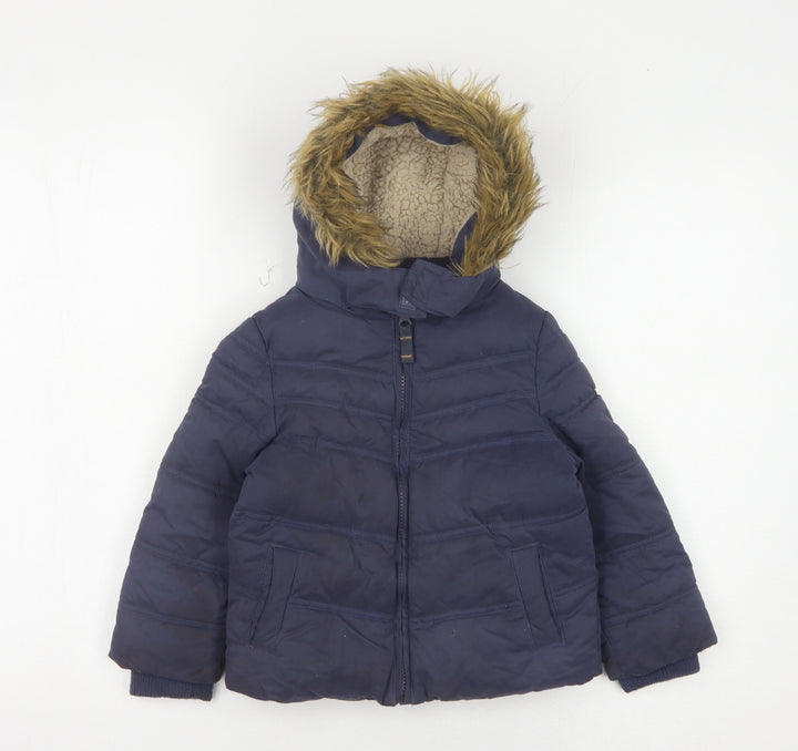 FatFace Girls Blue Puffer Jacket Size 2-3Y Hooded Winter