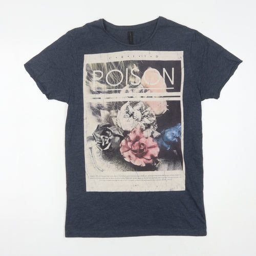 Crafted Men's Blue Graphic Print T-Shirt, Size S
