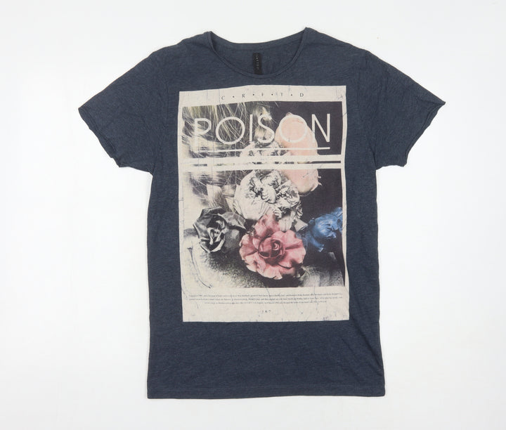 Crafted Men's Blue Graphic Print T-Shirt, Size S
