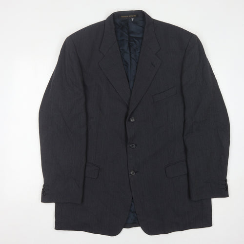 Marks and Spencer Men's Blue Wool Blazer, Size 44R Vintage