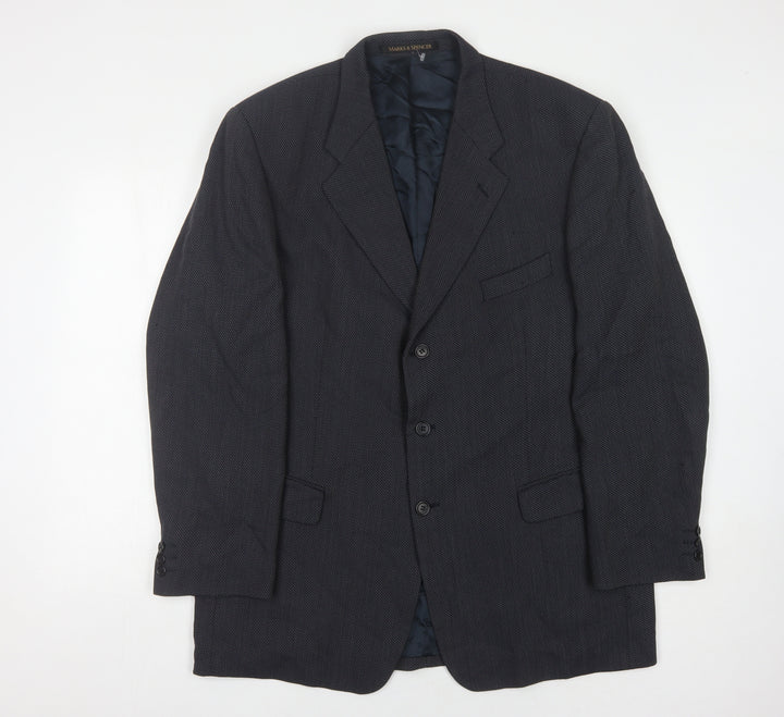 Marks and Spencer Men's Blue Wool Blazer, Size 44R Vintage