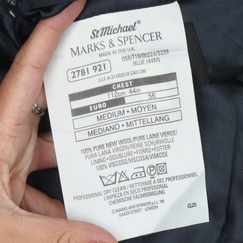 Marks and Spencer Men's Blue Wool Blazer, Size 44R Vintage