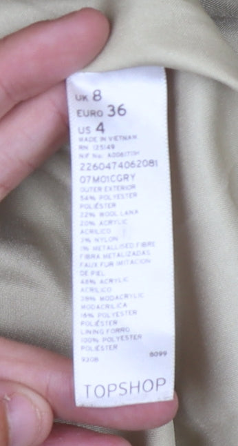 Topshop Women's Grey Mid-Length Overcoat, Size 8