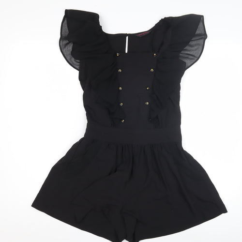 Miss Selfridge Black Women's Ruffle Playsuit Size 10