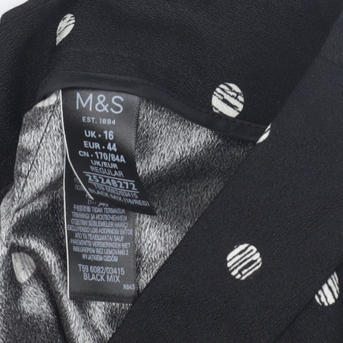 Marks and Spencer Women's Black Polka Dot Trousers - Size 16