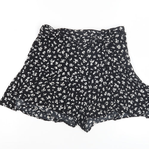 Zara Womens Black Floral Print Casual Shorts