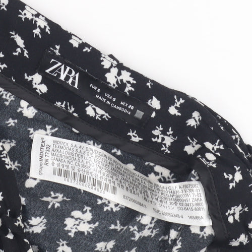 Zara Womens Black Floral Print Casual Shorts