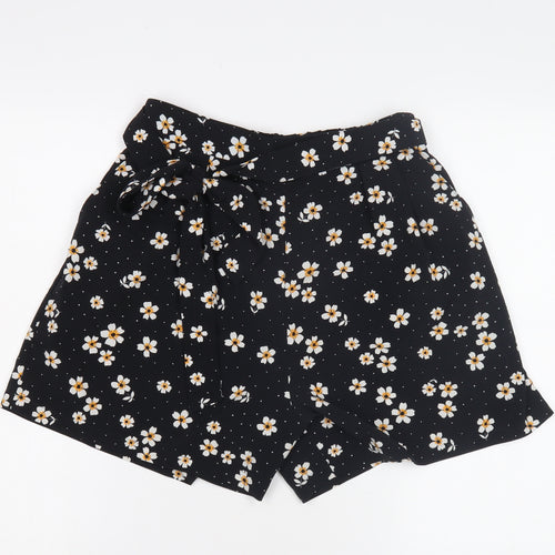 Monki Women's Black Floral Paperbag Shorts - Size S