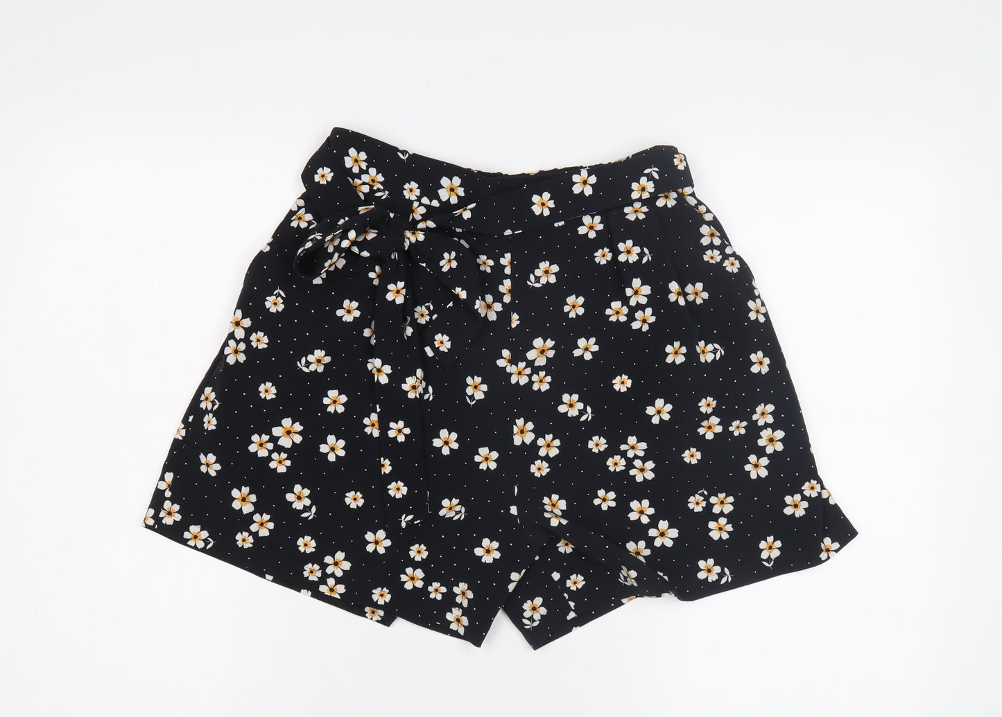 Monki Women's Black Floral Paperbag Shorts - Size S