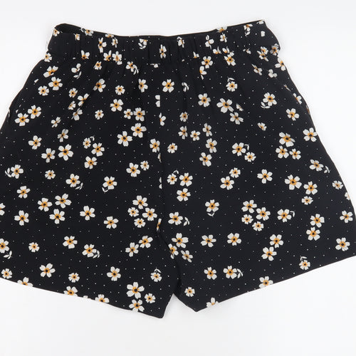 Monki Women's Black Floral Paperbag Shorts - Size S