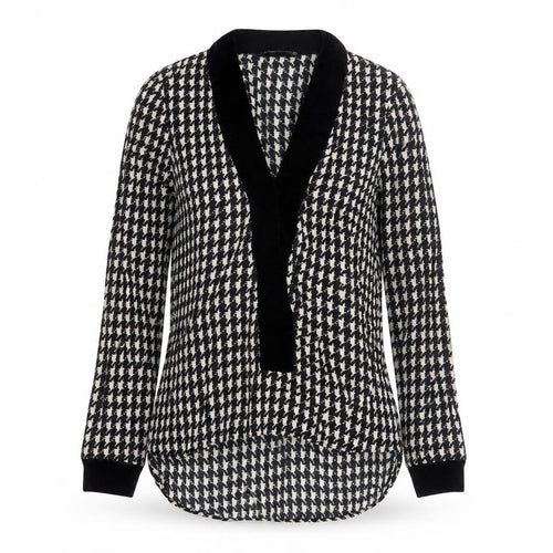 Zara Women Black Houndstooth Long Sleeve Kimono Blouse - Size 10