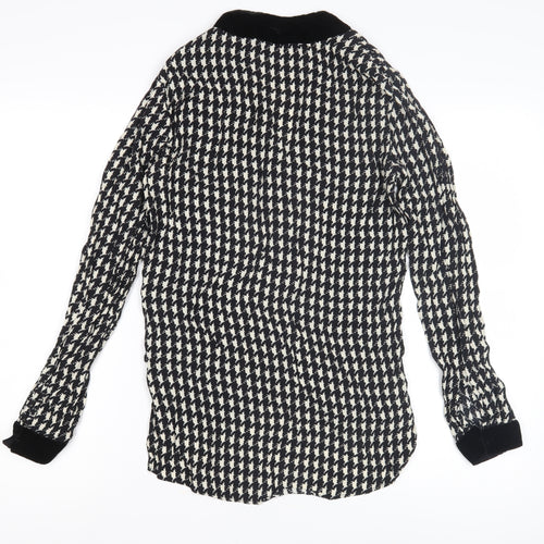 Zara Women Black Houndstooth Long Sleeve Kimono Blouse - Size 10