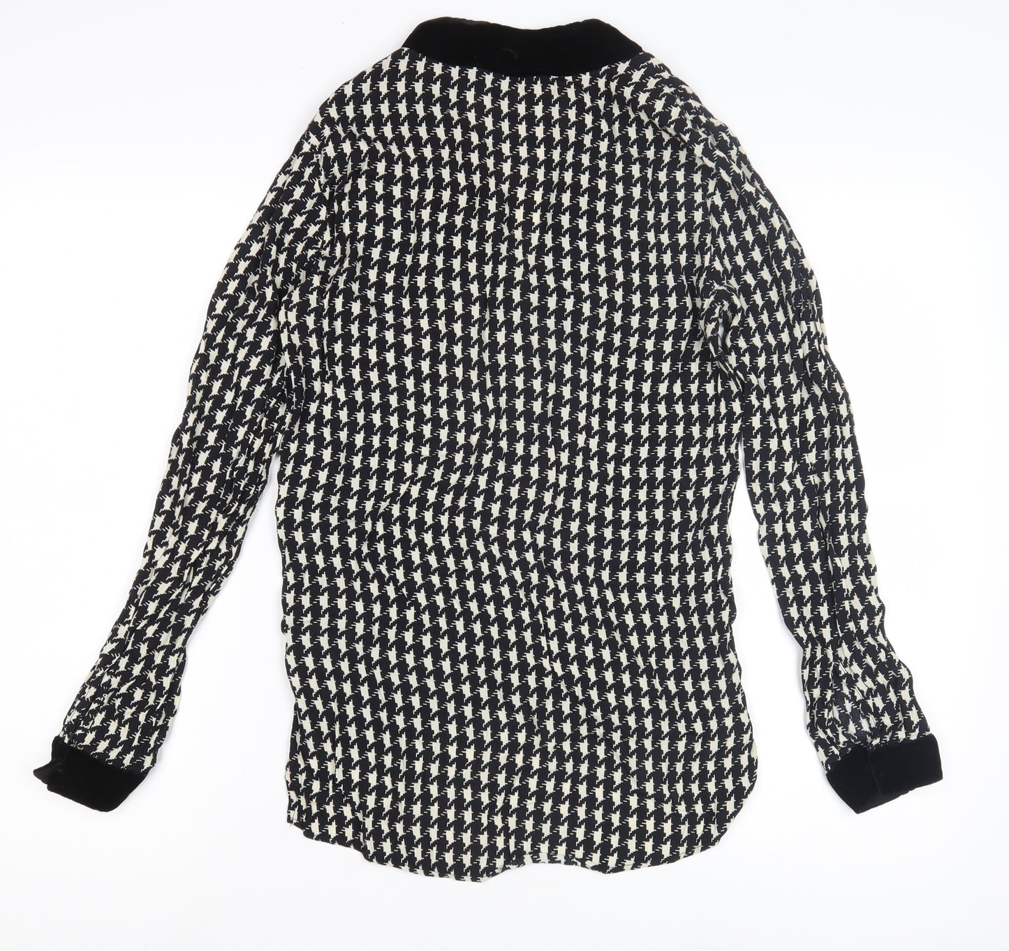 Zara Women Black Houndstooth Long Sleeve Kimono Blouse - Size 10
