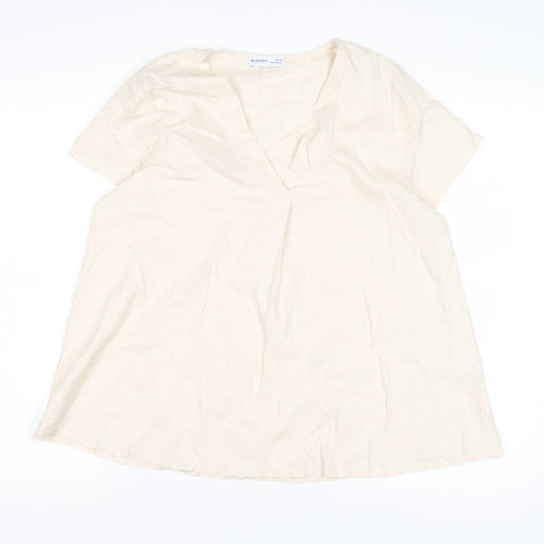 Blue Navy Women's Beige V-Neck Blouse, Size M, Casual