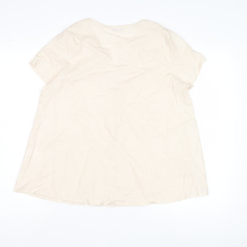 Blue Navy Women's Beige V-Neck Blouse, Size M, Casual