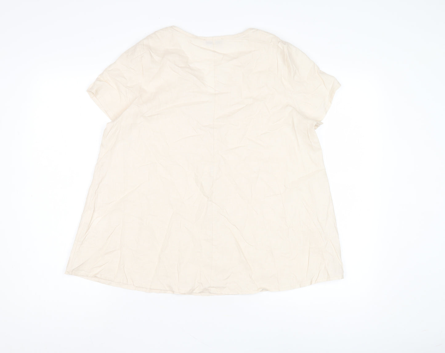 Blue Navy Women's Beige V-Neck Blouse, Size M, Casual