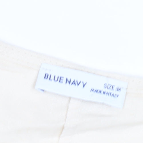 Blue Navy Women's Beige V-Neck Blouse, Size M, Casual