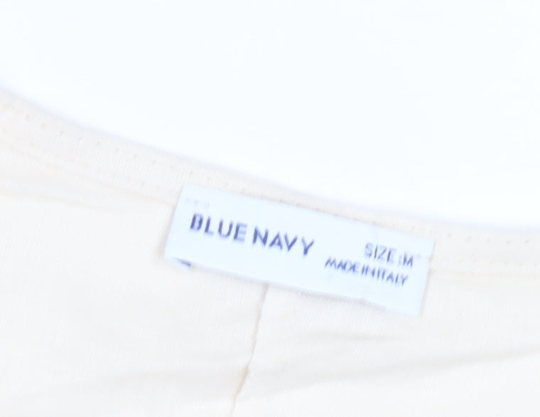 Blue Navy Women's Beige V-Neck Blouse, Size M, Casual