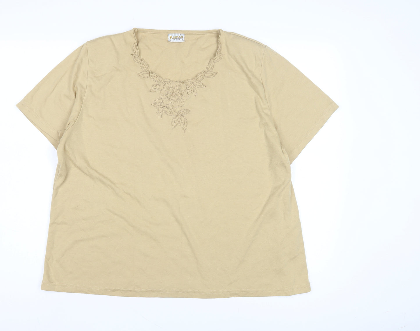 Roman Originals Women's Beige XL Embroidered T-Shirt