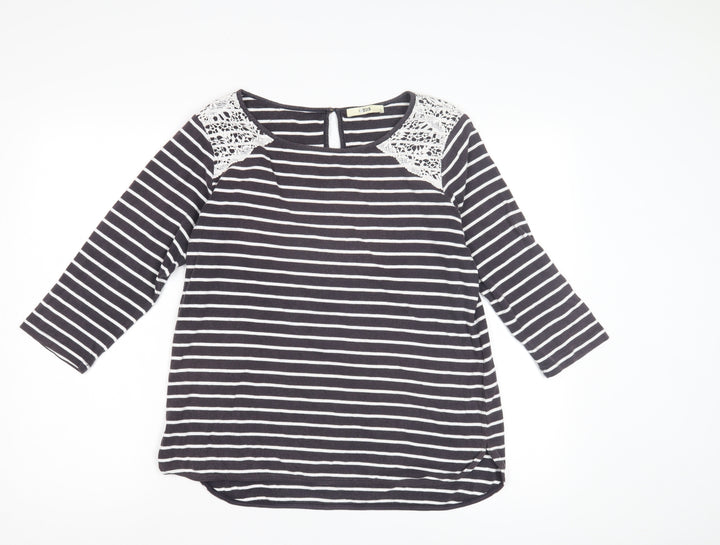 Oasis Women's Black White Striped Lace T-Shirt L
