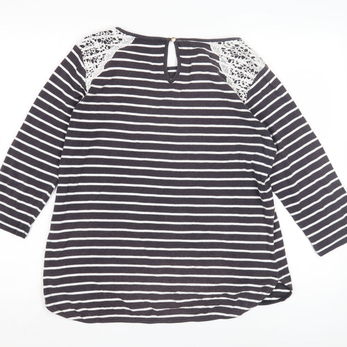 Oasis Women's Black White Striped Lace T-Shirt L