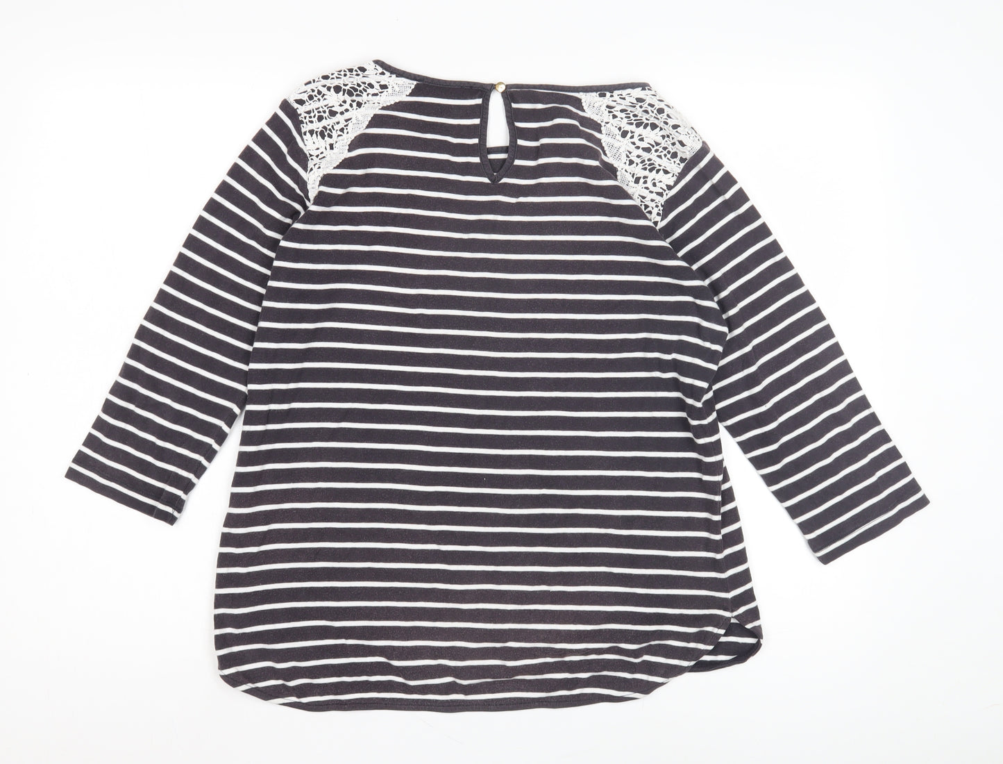 Oasis Women's Black White Striped Lace T-Shirt L