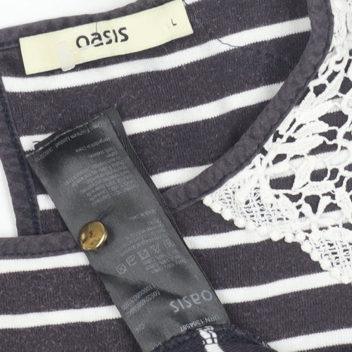 Oasis Women's Black White Striped Lace T-Shirt L