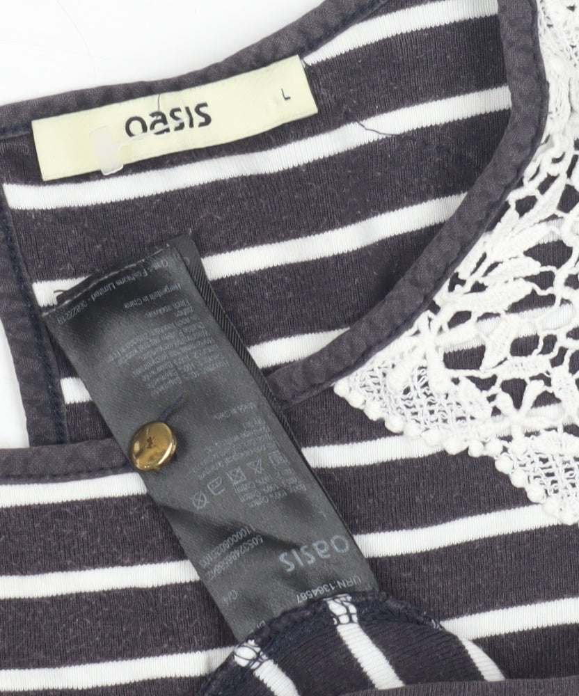 Oasis Women's Black White Striped Lace T-Shirt L