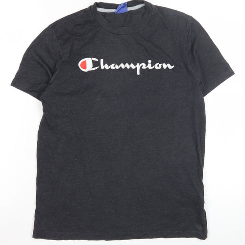 Champion Men's Black Logo T-Shirt, Small, Crew Neck