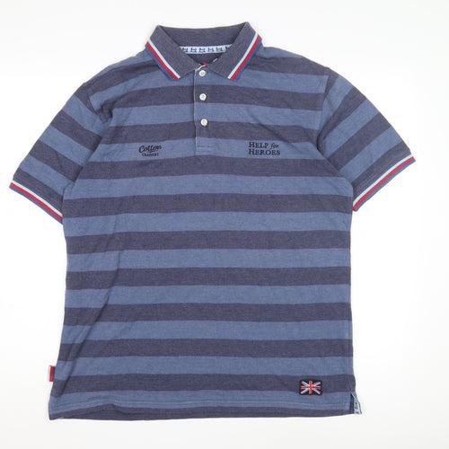 Cotton Traders Men's Blue Striped Polo Shirt M