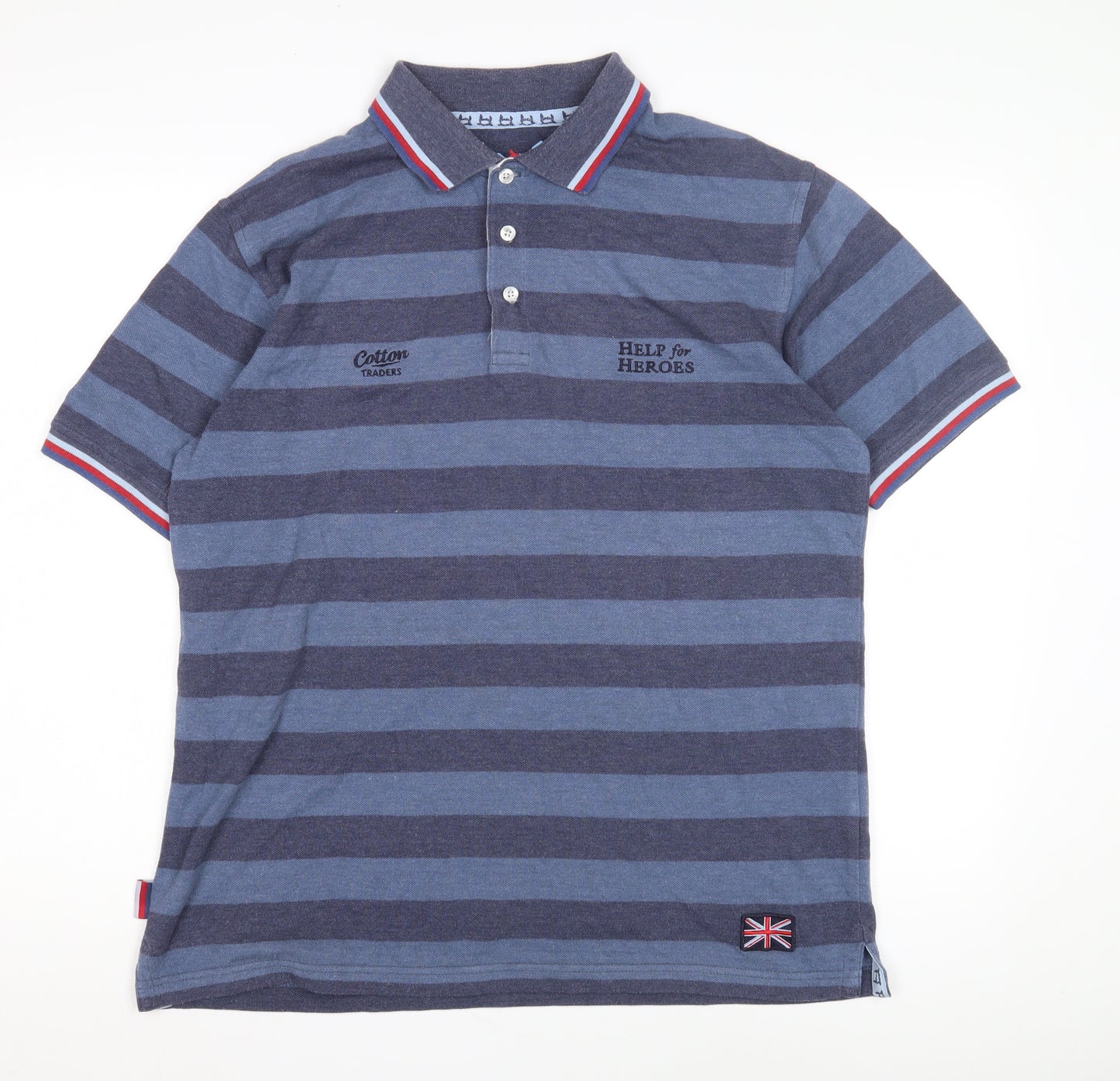 Cotton Traders Men's Blue Striped Polo Shirt M