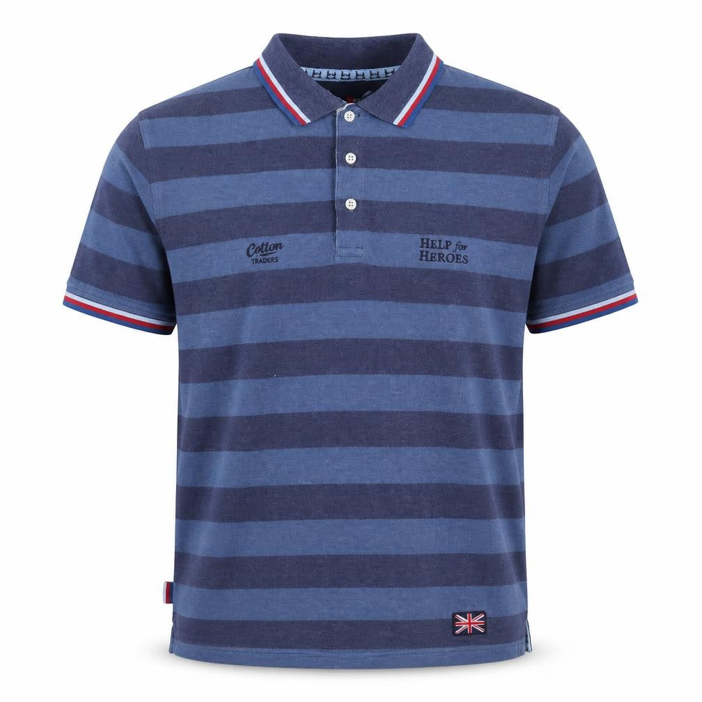 Front view of Cotton Traders Men's Blue Striped Polo Shirt M