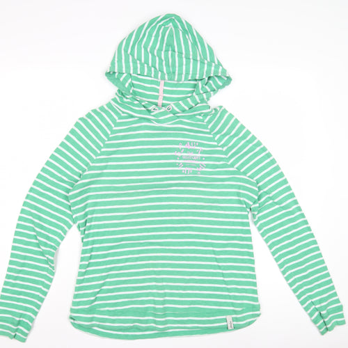 Joules Women's Green Striped Hoodie - Size 16