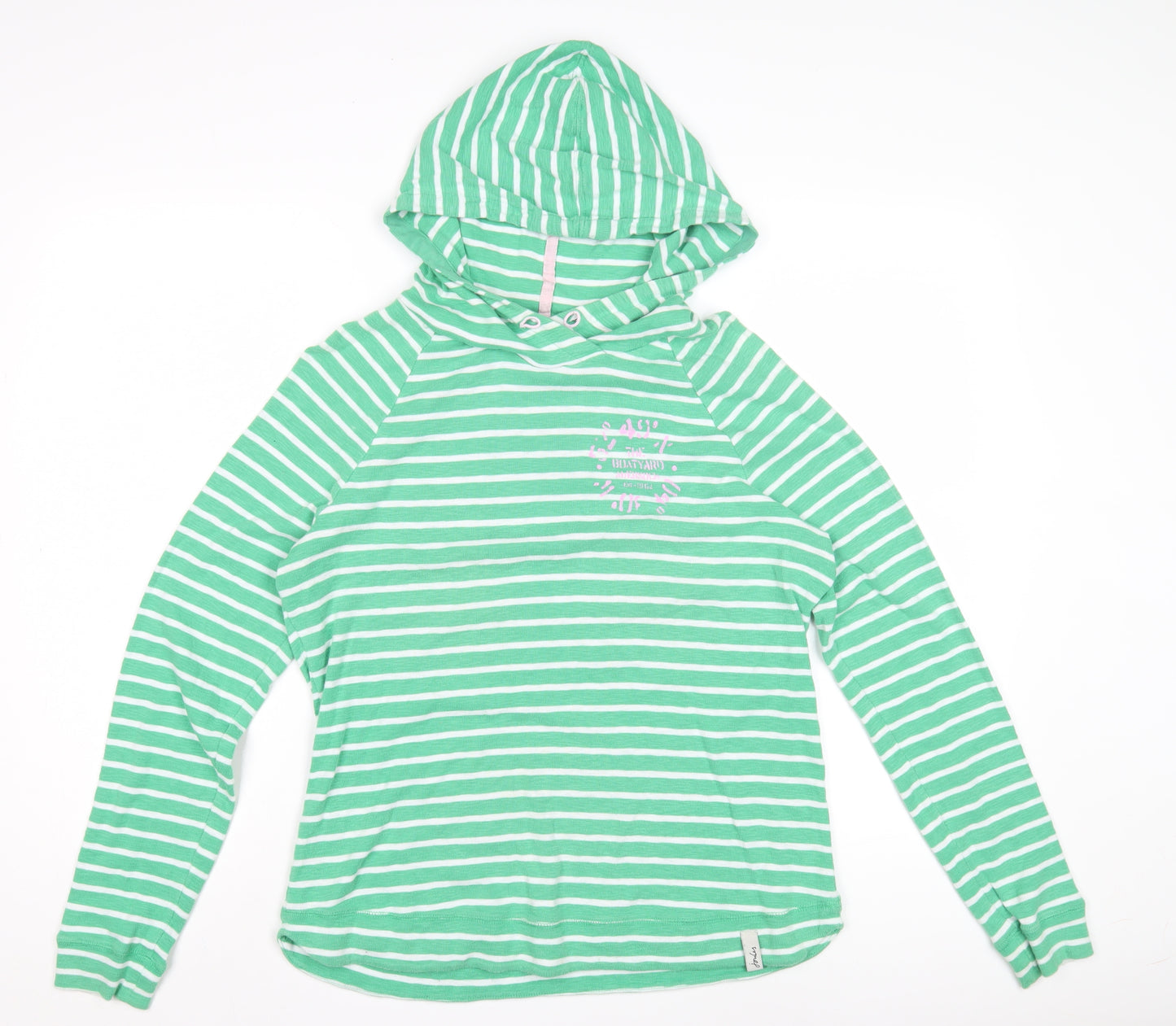 Joules Women's Green Striped Hoodie - Size 16