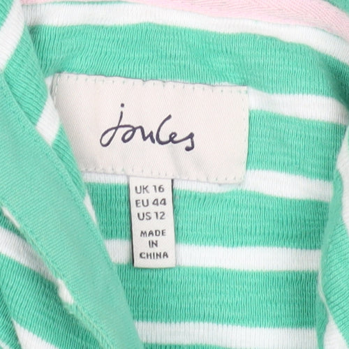 Joules Women's Green Striped Hoodie - Size 16